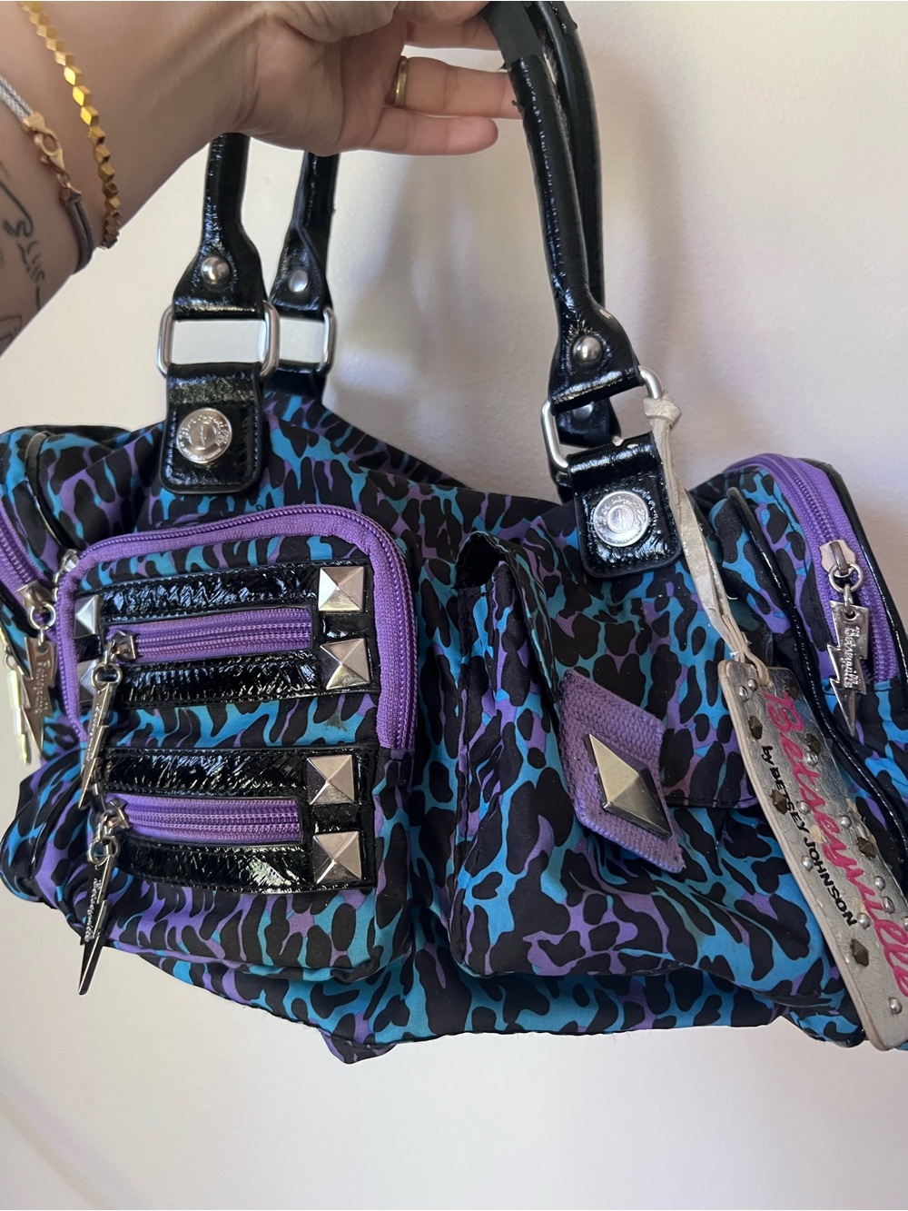 Betsey Johnson Purple & Teal Animal Print Vintage Y2K Shoulder Bag